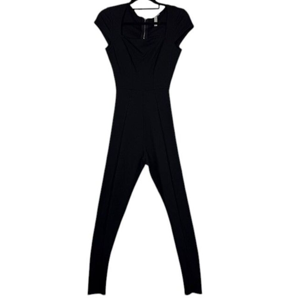 Reformed Catsuit Jumpsuit Skinny Fit Cap Sleeve‎ Back Zipper Black XS